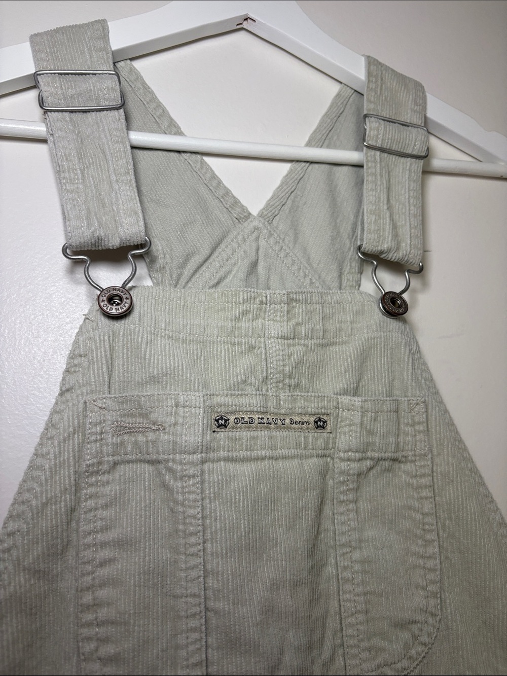 VINTAGE Old Navy Cream Corduroy Overalls Size XS Ribbed Retro Cotton - Picture 3 of 6